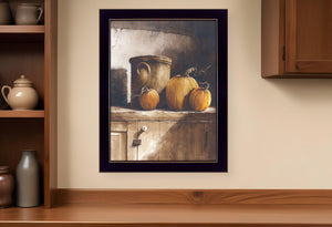 Homeroots Crocks And Pumpkins 2 Black Framed Print Wall Art  Wood Print On Paper 407404