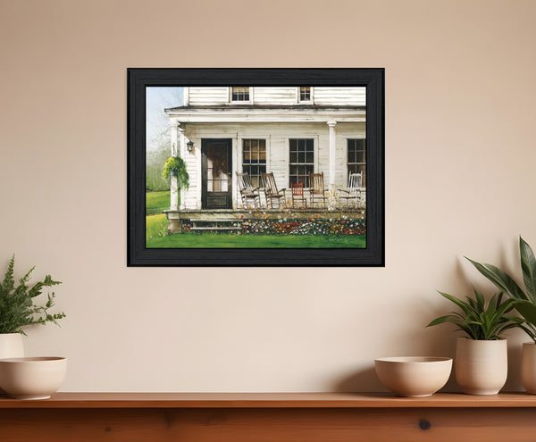 Homeroots Back Porch Gathering 1 Black Framed Print Wall Art Charcoal Wood Print On Paper 407414