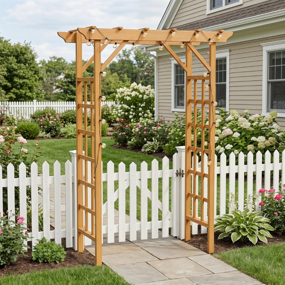 English Elm Wooden Garden Arch Solid Freestanding Trellis for Climbing Plants and Ceremonies W2640P356954