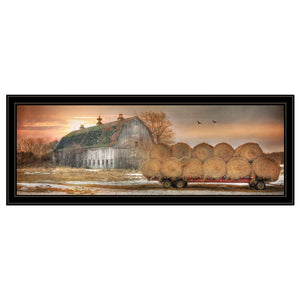 Homeroots Sunset On The Farm 2 Black Framed Print Wall Art  Wood Print On Paper 407434