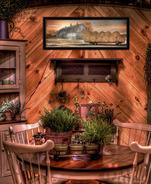 Homeroots Sunset On The Farm 2 Black Framed Print Wall Art  Wood Print On Paper 407434