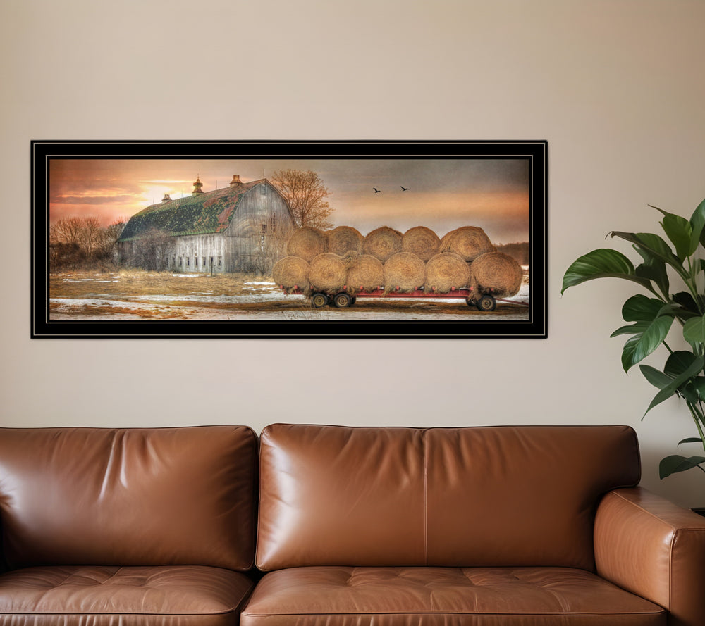 Homeroots Sunset On The Farm 2 Black Framed Print Wall Art  Wood Print On Paper 407434