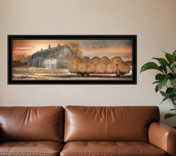 Homeroots Sunset On The Farm 2 Black Framed Print Wall Art  Wood Print On Paper 407434
