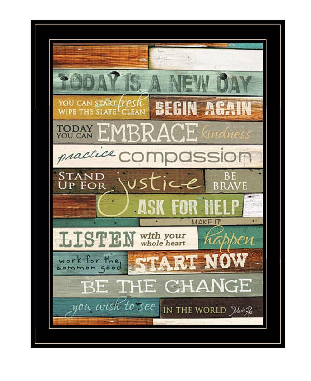 Homeroots Today Is A New Day 3 Black Framed Print Wall Art  Wood Print On Paper 407444