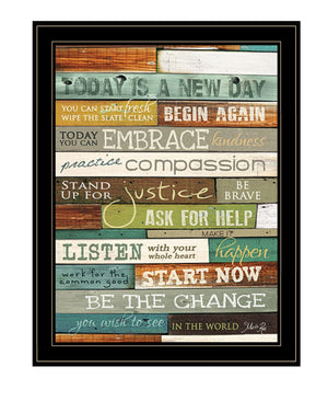 Homeroots Today Is A New Day 3 Black Framed Print Wall Art  Wood Print On Paper 407444