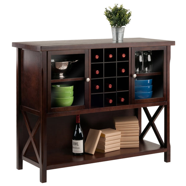 Winsome Wood Xola Buffet Cabinet With Glass Doors, Stylish Cappuccino Finish, Wine Storage & Display Space Cappuccino Solid ,Composite Wood 40744-winsome-wood