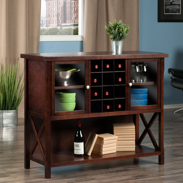 Winsome Wood Xola Buffet Cabinet With Glass Doors, Stylish Cappuccino Finish, Wine Storage & Display Space Cappuccino Solid ,Composite Wood 40744-winsome-wood