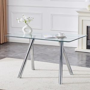 English Elm 51-inch Tempered Glass Rectangular Dining Table Electroplated Metal Base Open Plan White W3875S00004