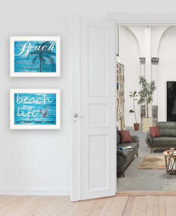 HomeRoots Set of Two Framed Beach Life Prints - Coastal Charm Wall Art for Modern Home Decor, Ready to Hang 407476