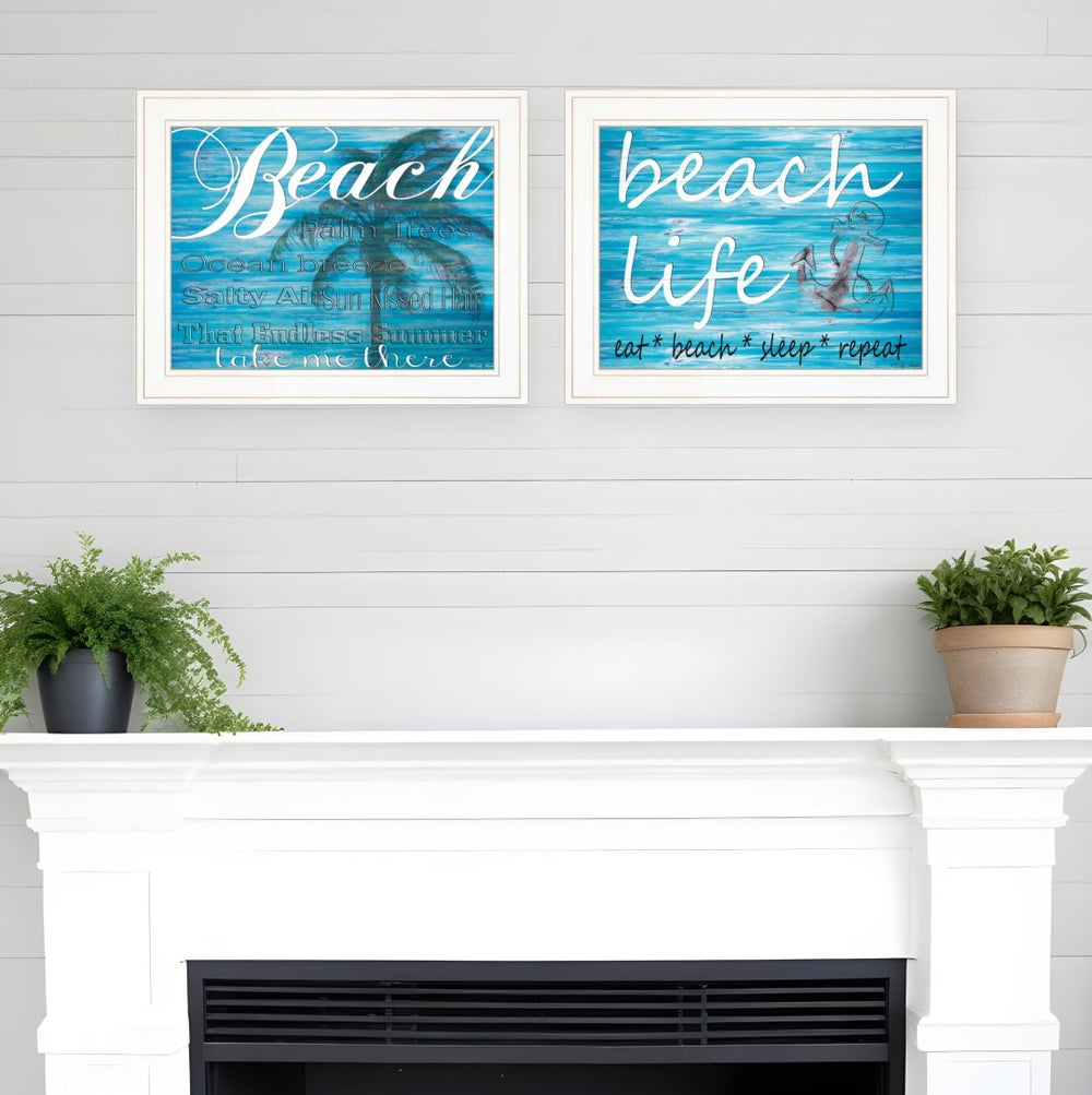 HomeRoots Set of Two Framed Beach Life Prints - Coastal Charm Wall Art for Modern Home Decor, Ready to Hang 407476