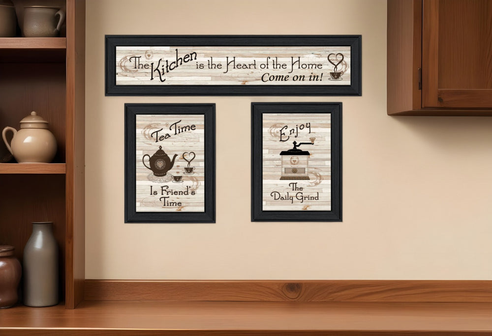 HomeRoots Set of Three Black Framed Kitchen Prints - Modern Wall Art for Coffee Lovers & Stylish Decor 407477