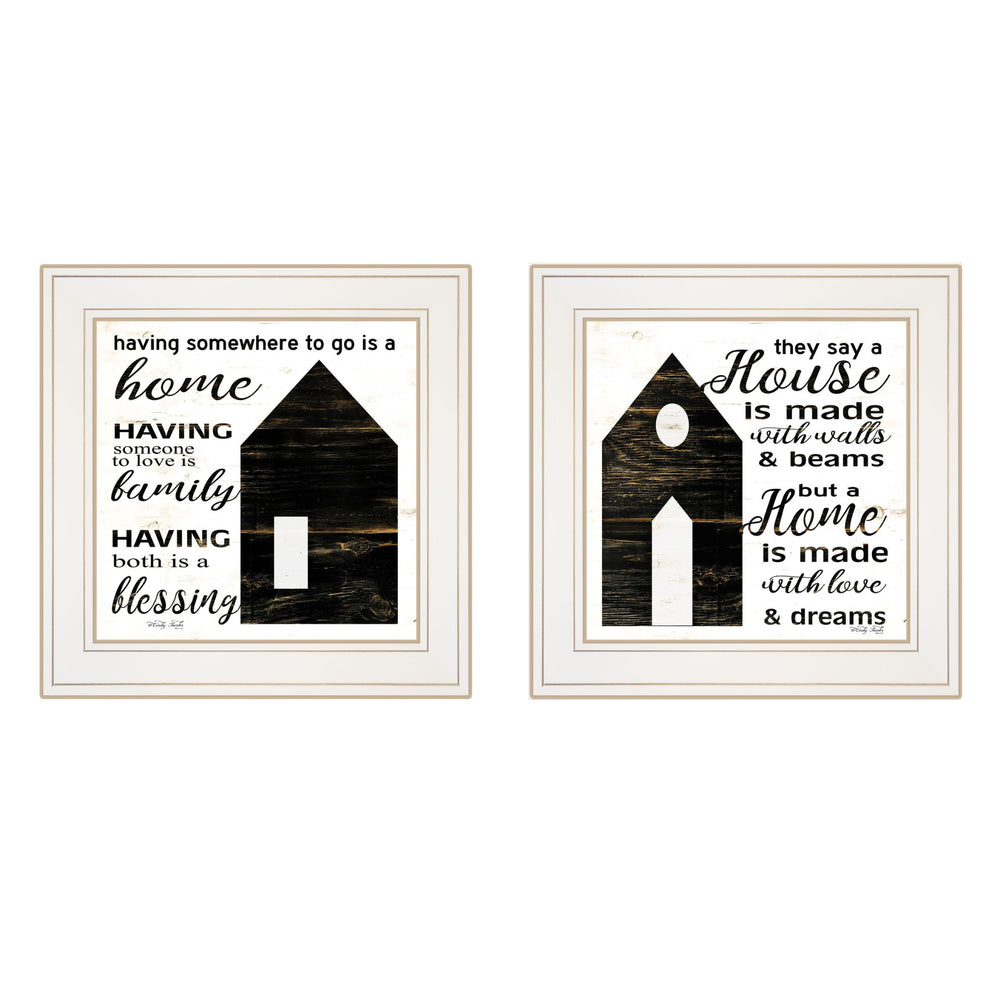 Homeroots Set Of Two House Or Blessing White Framed Print Wall Art  Wood Print On Paper 407479