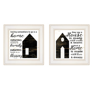 Homeroots Set Of Two House Or Blessing White Framed Print Wall Art  Wood Print On Paper 407479