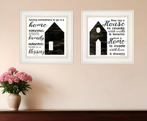 Homeroots Set Of Two House Or Blessing White Framed Print Wall Art  Wood Print On Paper 407479