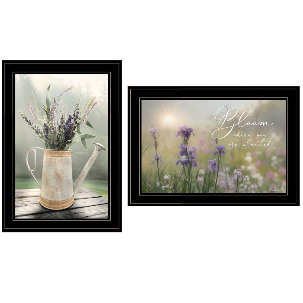 HomeRoots Set of Two Inspirational “Bloom Where You Are Planted” Black Framed Prints for Home Décor 407481