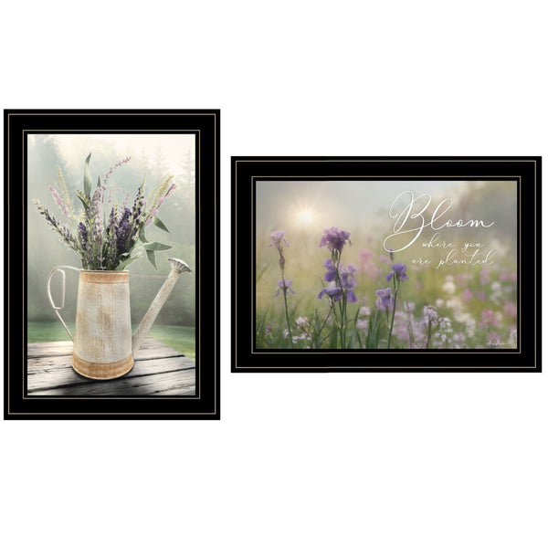 HomeRoots Set of Two Inspirational “Bloom Where You Are Planted” Black Framed Prints for Home Décor 407481