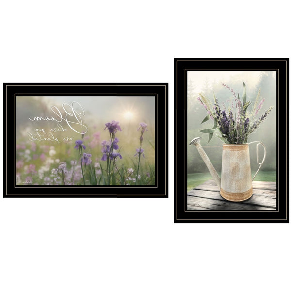 HomeRoots Set of Two Inspirational “Bloom Where You Are Planted” Black Framed Prints for Home Décor 407481