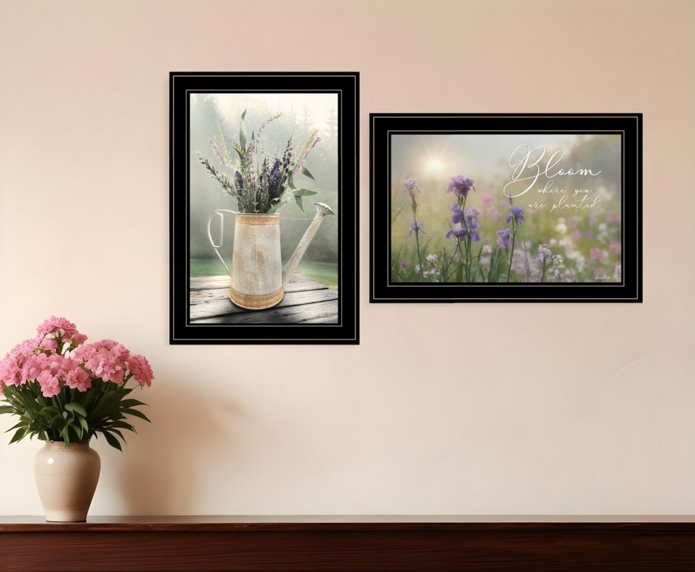 HomeRoots Set of Two Inspirational “Bloom Where You Are Planted” Black Framed Prints for Home Décor 407481