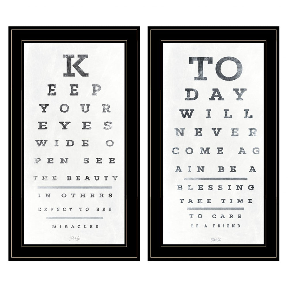 HomeRoots Set of Two Eye Chart Prints - Modern Framed Wall Art for Home, Office, or Clinic Decor, 27x31 In 407482