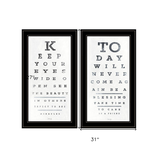 HomeRoots Set of Two Eye Chart Prints - Modern Framed Wall Art for Home, Office, or Clinic Decor, 27x31 In 407482