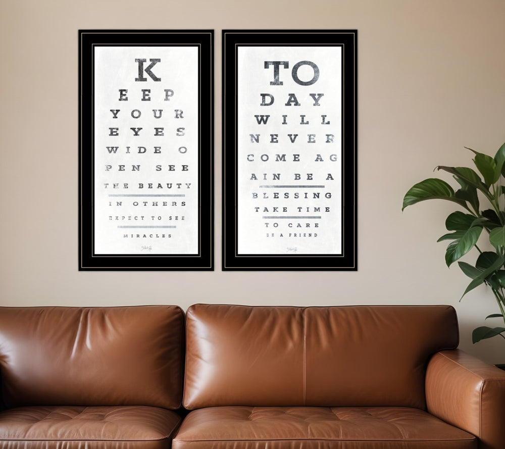HomeRoots Set of Two Eye Chart Prints - Modern Framed Wall Art for Home, Office, or Clinic Decor, 27x31 In 407482