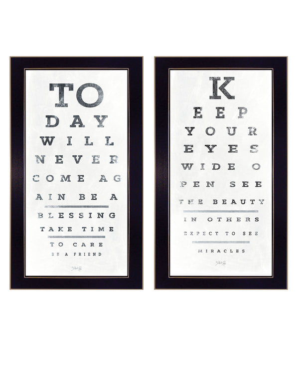 Homeroots Set Of Two Eye Charts 2 Black Framed Print Wall Art  Wood Print On Paper 407483