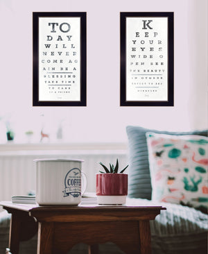 Homeroots Set Of Two Eye Charts 2 Black Framed Print Wall Art  Wood Print On Paper 407483
