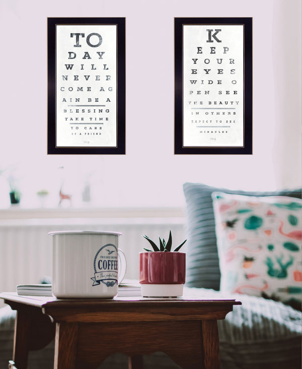 Homeroots Set Of Two Eye Charts 2 Black Framed Print Wall Art  Wood Print On Paper 407483
