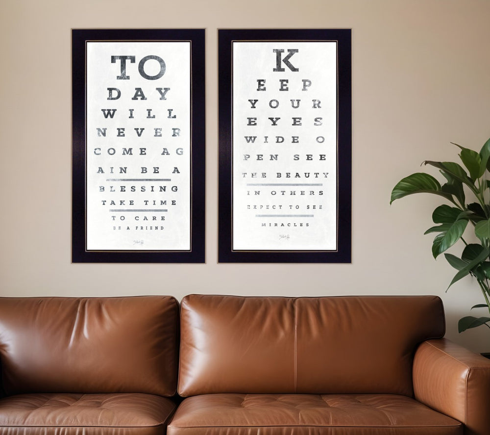 HomeRoots Set of Two Eye Charts - Modern Black Framed Art Prints for Stylish Home Décor & Quick Room Refresh 407483
