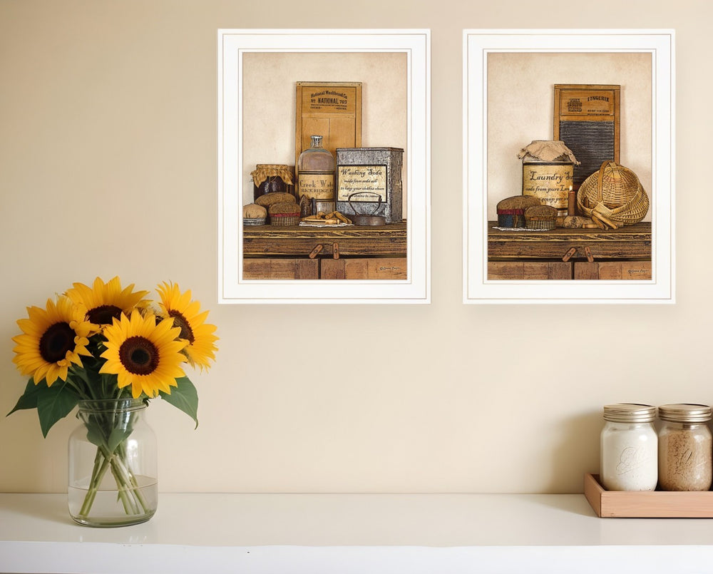 HomeRoots Set of Two Framed Creek Water Prints - Serene Bathroom Wall Art for Modern Coastal Decor 407484