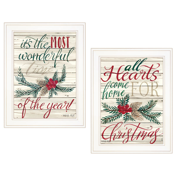 Homeroots Set Of Two All Hearts Come Home For Christmas 1 White Framed Print Wall Art White Wood Print On Paper 407485