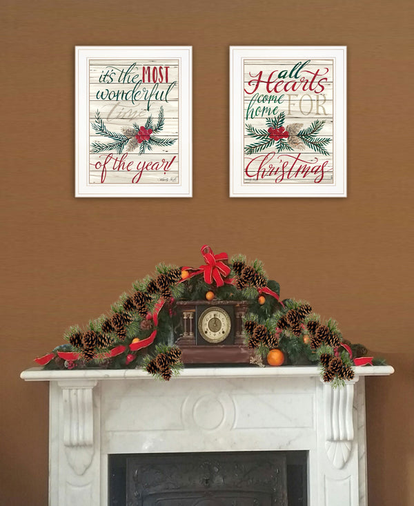 Homeroots Set Of Two All Hearts Come Home For Christmas 1 White Framed Print Wall Art White Wood Print On Paper 407485