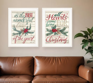 Homeroots Set Of Two All Hearts Come Home For Christmas 1 White Framed Print Wall Art White Wood Print On Paper 407485