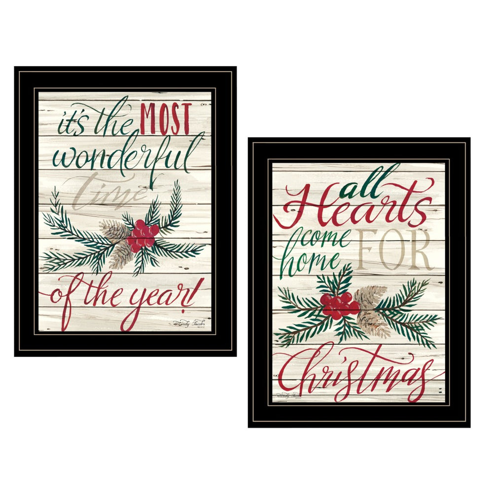HomeRoots Set of Two All Hearts Come Home for Christmas Black Framed Wall Art for Festive Home Décor 407486