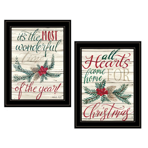 HomeRoots Set of Two All Hearts Come Home for Christmas Black Framed Wall Art for Festive Home Décor 407486