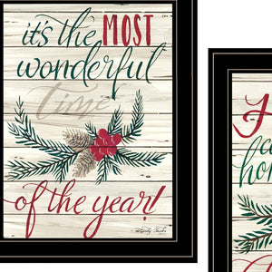 HomeRoots Set of Two All Hearts Come Home for Christmas Black Framed Wall Art for Festive Home Décor 407486