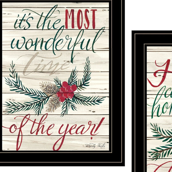 HomeRoots Set of Two All Hearts Come Home for Christmas Black Framed Wall Art for Festive Home Décor 407486