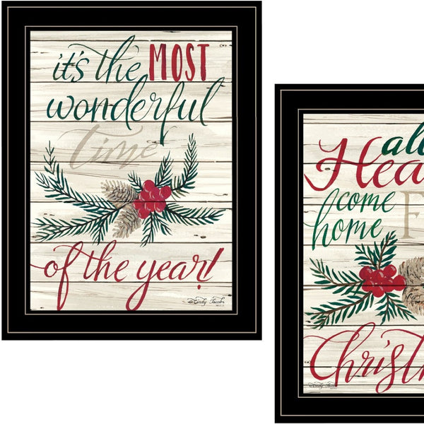HomeRoots Set of Two All Hearts Come Home for Christmas Black Framed Wall Art for Festive Home Décor 407486