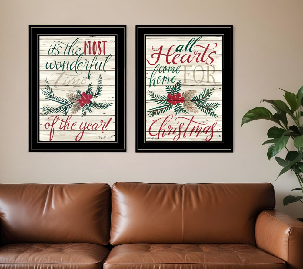 HomeRoots Set of Two All Hearts Come Home for Christmas Black Framed Wall Art for Festive Home Décor 407486