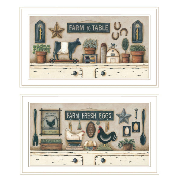 HomeRoots Set of Two Farmhouse White Framed Print Wall Art for Charming Decor in Any Room - Stylish & Ready! 407487