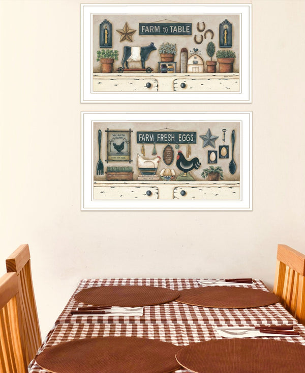 HomeRoots Set of Two Farmhouse White Framed Print Wall Art for Charming Decor in Any Room - Stylish & Ready! 407487