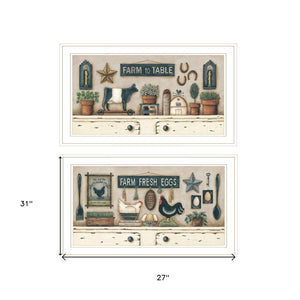 HomeRoots Set of Two Farmhouse White Framed Print Wall Art for Charming Decor in Any Room - Stylish & Ready! 407487