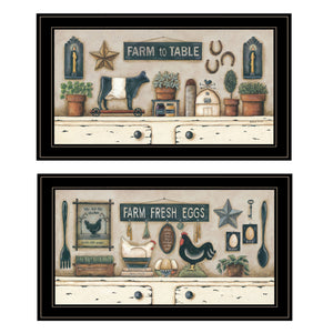 Homeroots Set Of Two Farm Fresh 2 Black Framed Print Wall Art Black And Gold Wood Print On Paper 407488