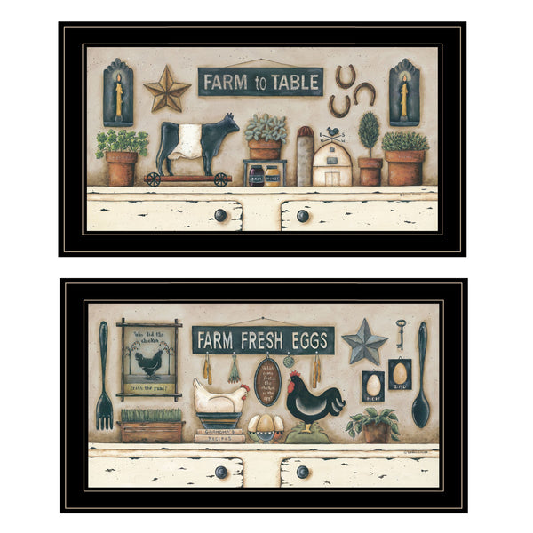 Homeroots Set Of Two Farm Fresh 2 Black Framed Print Wall Art Black And Gold Wood Print On Paper 407488