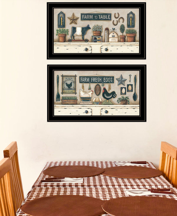 Homeroots Set Of Two Farm Fresh 2 Black Framed Print Wall Art Black And Gold Wood Print On Paper 407488
