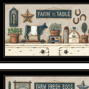 Homeroots Set Of Two Farm Fresh 2 Black Framed Print Wall Art Black And Gold Wood Print On Paper 407488