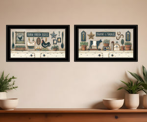 Homeroots Set Of Two Farm Fresh 2 Black Framed Print Wall Art Black And Gold Wood Print On Paper 407488