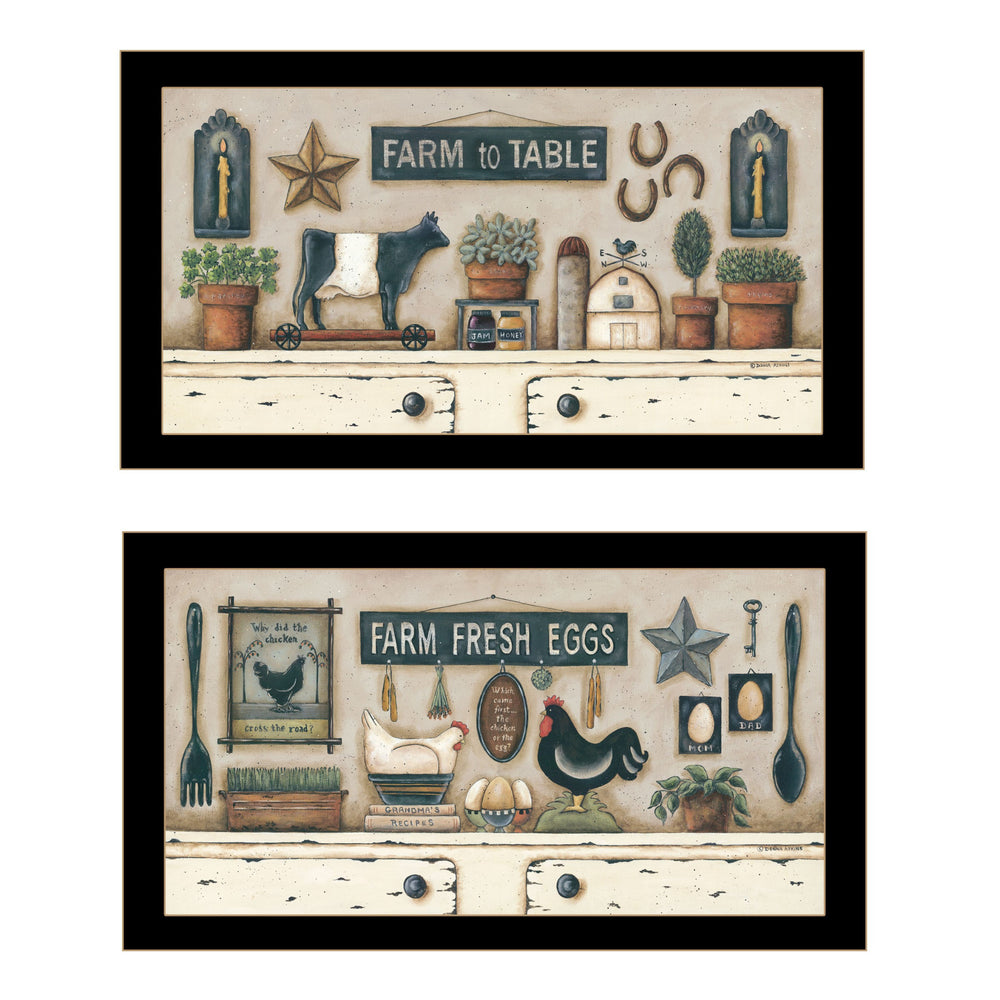 Homeroots Set Of Two Farm Fresh 3 Black Framed Print Wall Art  Wood Print On Paper 407489