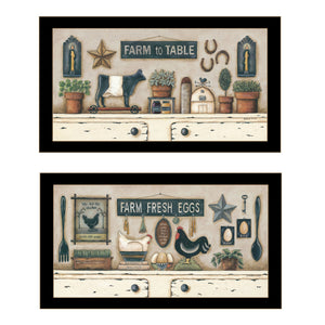 Homeroots Set Of Two Farm Fresh 3 Black Framed Print Wall Art  Wood Print On Paper 407489