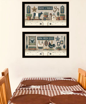 Homeroots Set Of Two Farm Fresh 3 Black Framed Print Wall Art  Wood Print On Paper 407489